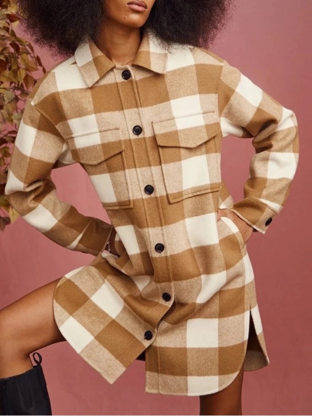 Rails Jaro Ivory & Camel Buffalo Check Size Large Longline Wool Coat